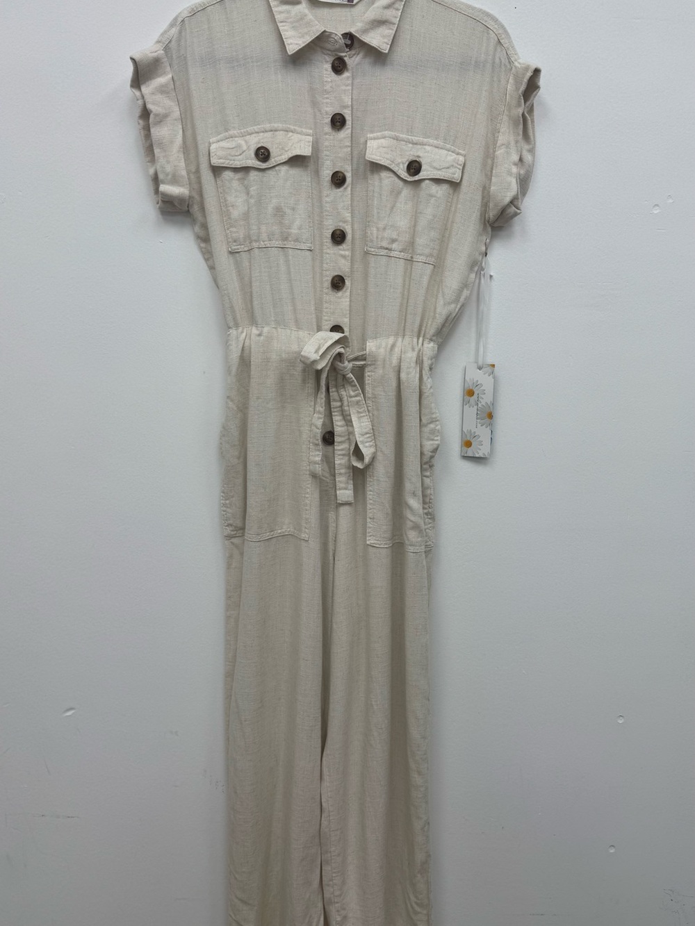 Button-Front Utility Jumpsuit with Tie Waist